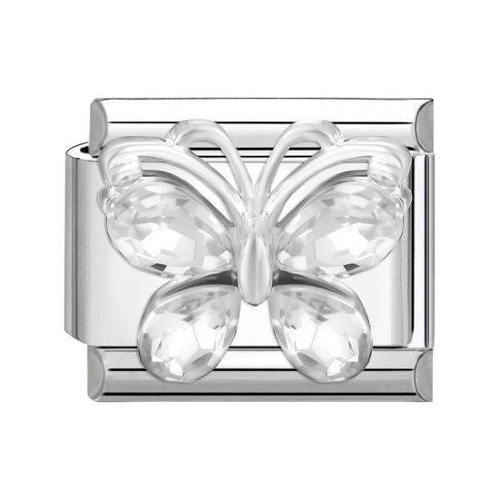 1 個 304ステンレス鋼 おしゃれ ペンダント チャーム イタリアンリンク ブレスレット作り DIY ハンドメイド ジュエリーアクセサリー シルバートーン 長方形 蝶 10mmx 9mm、 の画像