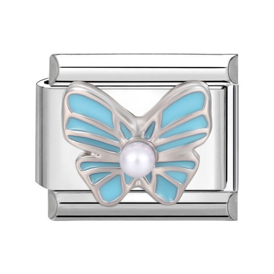 1 個 304ステンレス鋼 おしゃれ ペンダント チャーム イタリアンリンク ブレスレット作り DIY ハンドメイド ジュエリーアクセサリー シルバートーン 長方形 蝶 10mmx 9mm、 の画像