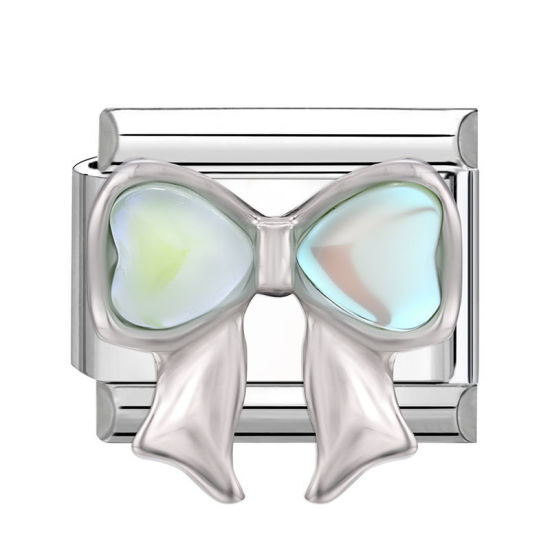 1 個 304ステンレス鋼 おしゃれ ペンダント チャーム イタリアンリンク ブレスレット作り DIY ハンドメイド ジュエリーアクセサリー シルバートーン 長方形 ちょう結び 10mmx 9mm、 の画像