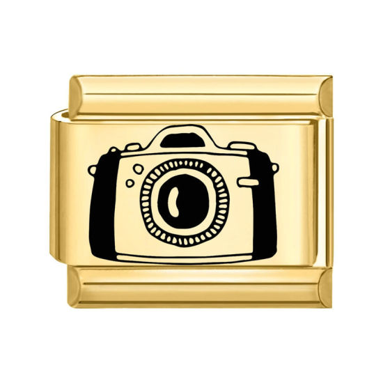 Immagine di 1 Pz 304 Acciaio Inossidabile Bracciale con Charm Italiano a Maglie, Creazione di Gioielli Fai-da-te Oro Placcato Nero Rettangolo Camera 10mm x 9mm