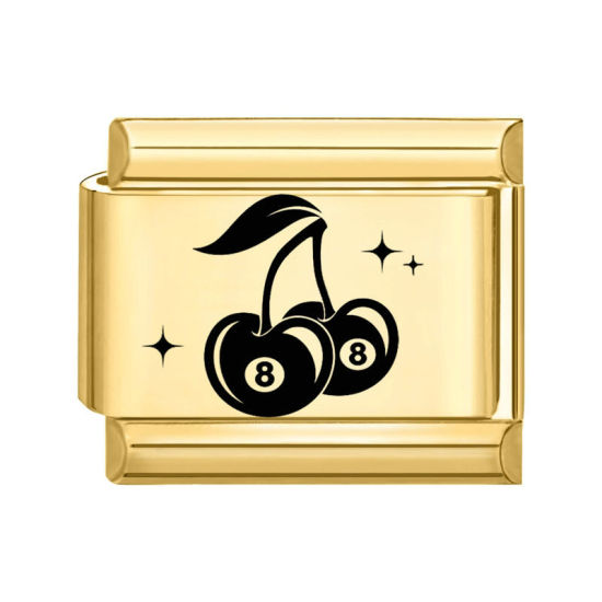 Immagine di 1 Pz 304 Acciaio Inossidabile Bracciale con Charm Italiano a Maglie, Creazione di Gioielli Fai-da-te Oro Placcato Nero Rettangolo Ciliegia 10mm x 9mm