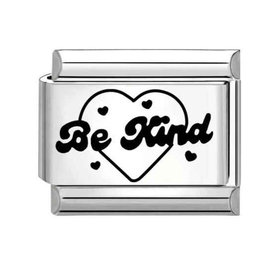 Immagine di 1 Pz 304 Acciaio Inossidabile San Valentino Bracciale con Charm Italiano a Maglie, Creazione di Gioielli Fai-da-te Tono Argento Nero Rettangolo Cuore Messaggio " BE KIND " 10mm x 9mm