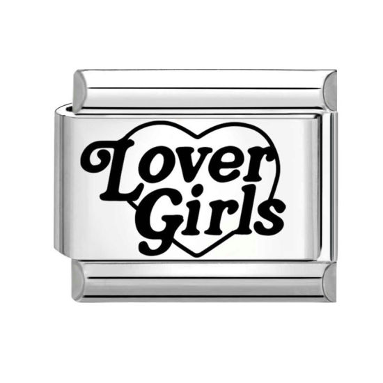 Immagine di 1 Pz 304 Acciaio Inossidabile San Valentino Bracciale con Charm Italiano a Maglie, Creazione di Gioielli Fai-da-te Tono Argento Nero Rettangolo Cuore Messaggio " Lover Girls " 10mm x 9mm