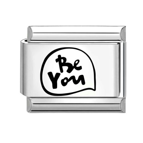 Immagine di 1 Pz 304 Acciaio Inossidabile Elegante Bracciale con Charm Italiano a Maglie, Creazione di Gioielli Fai-da-te Tono Argento Nero Rettangolo Messaggio " Be You " 10mm x 9mm