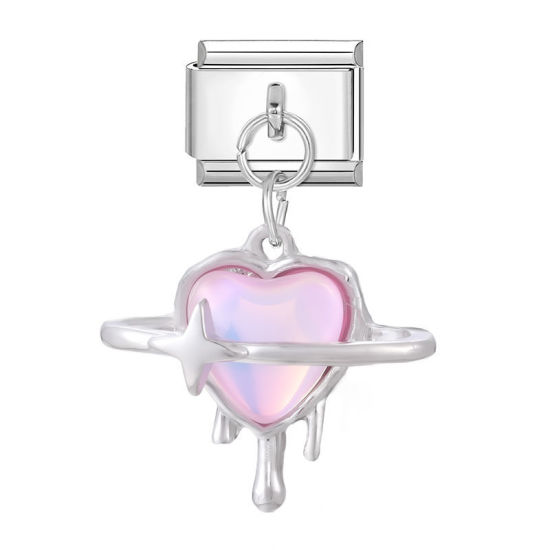 Immagine di 1 Pz 304 Acciaio Inossidabile San Valentino Bracciale con Charm Italiano a Maglie, Creazione di Gioielli Fai-da-te Tono Argento Colore Viola Cuore 10mm x 9mm