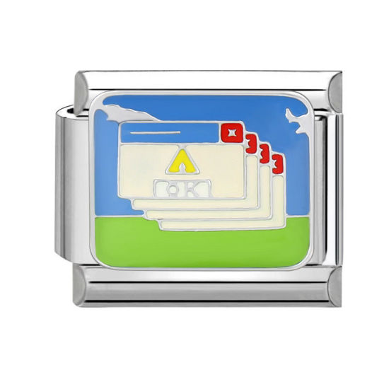 Изображение 1 ШТ 304 Нержавеющая Сталь Стильный Очаровательный итальянский браслет со звеньями Изготовление ювелирных изделий своими руками Серебряный Тон Разноцветный Прямоугольник природные пейзажи 10мм x 9мм