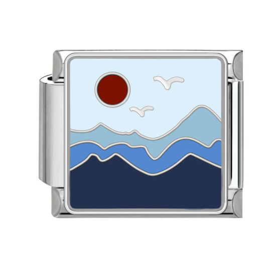 Bild von 1 Stück 304 Edelstahl Stilvoll Charm-Armband mit italienischen Gliedern zur Herstellung von DIY-Schmuck Silberfarbe Bunt Rechteck Naturlandschaft 10mm x 9mm