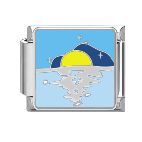 Bild von 1 Stück 304 Edelstahl Stilvoll Charm-Armband mit italienischen Gliedern zur Herstellung von DIY-Schmuck Silberfarbe Bunt Rechteck Naturlandschaft 10mm x 9mm