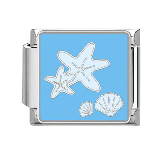 Bild von 1 Stück 304 Edelstahl Stilvoll Charm-Armband mit italienischen Gliedern zur Herstellung von DIY-Schmuck Silberfarbe Bunt Rechteck Meerestier 10mm x 9mm