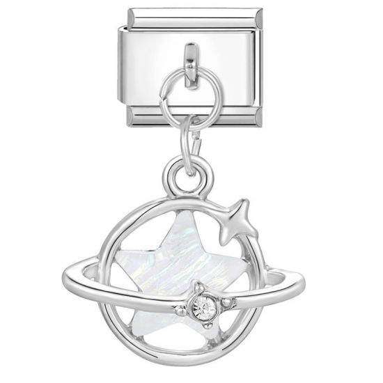 Bild von 1 Stück 304 Edelstahl Stilvoll Charm-Armband mit italienischen Gliedern zur Herstellung von DIY-Schmuck Silberfarbe Planet 10mm x 9mm