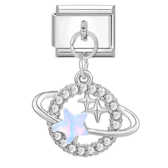 Bild von 1 Stück 304 Edelstahl Stilvoll Charm-Armband mit italienischen Gliedern zur Herstellung von DIY-Schmuck Silberfarbe Planet 10mm x 9mm