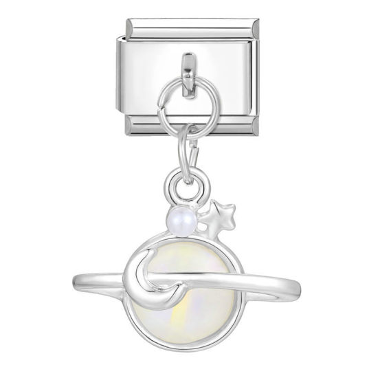 Bild von 1 Stück 304 Edelstahl Stilvoll Charm-Armband mit italienischen Gliedern zur Herstellung von DIY-Schmuck Silberfarbe Planet 10mm x 9mm
