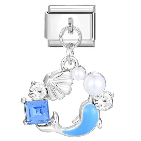 Immagine di 1 Pz 304 Acciaio Inossidabile Elegante Bracciale con Charm Italiano a Maglie, Creazione di Gioielli Fai-da-te Tono Argento Conchiglia 10mm x 9mm