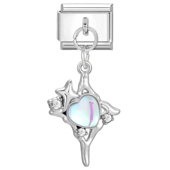 Bild von 1 Stück 304 Edelstahl Valentinstag Charm-Armband mit italienischen Gliedern zur Herstellung von DIY-Schmuck Silberfarbe Herz 10mm x 9mm