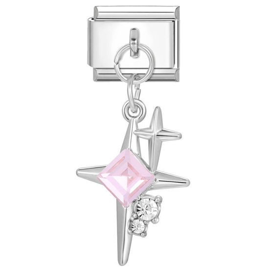 Immagine di 1 Pz 304 Acciaio Inossidabile Elegante Bracciale con Charm Italiano a Maglie, Creazione di Gioielli Fai-da-te Tono Argento Stella 10mm x 9mm