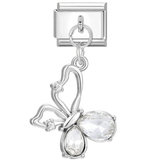 Immagine di 1 Pz 304 Acciaio Inossidabile Elegante Bracciale con Charm Italiano a Maglie, Creazione di Gioielli Fai-da-te Tono Argento Farfalla 10mm x 9mm