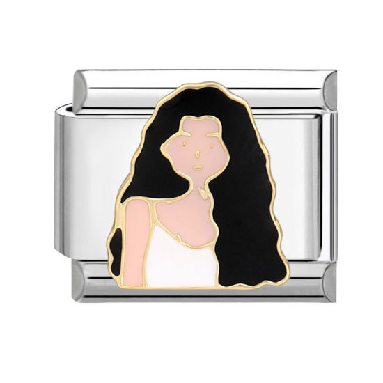 Immagine di 1 Pz 304 Acciaio Inossidabile Bracciale con Charm Italiano a Maglie, Creazione di Gioielli Fai-da-te Tono Argento Multicolore Rettangolo Ragazza 10mm x 9mm