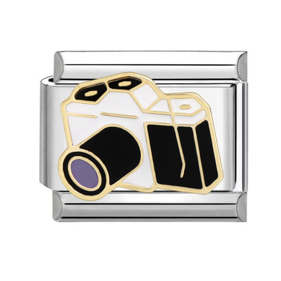 Bild von 1 Stück 304 Edelstahl Charm-Armband mit italienischen Gliedern zur Herstellung von DIY-Schmuck Silberfarbe Schwarz Rechteck Kamera 10mm x 9mm