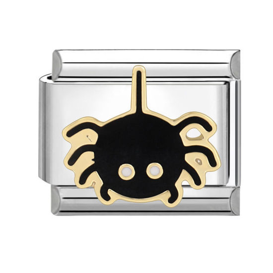 Bild von 1 Stück 304 Edelstahl Charm-Armband mit italienischen Gliedern zur Herstellung von DIY-Schmuck Silberfarbe Schwarz Rechteck Halloween Spinne 10mm x 9mm