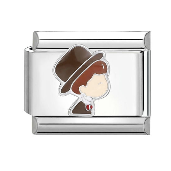 Immagine di 1 Pz 304 Acciaio Inossidabile Bracciale con Charm Italiano a Maglie, Creazione di Gioielli Fai-da-te Tono Argento Multicolore Rettangolo Sposo 10mm x 9mm