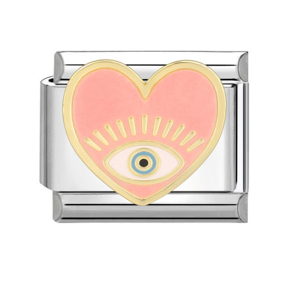 Bild von 1 Stück 304 Edelstahl Valentinstag Charm-Armband mit italienischen Gliedern zur Herstellung von DIY-Schmuck Silberfarbe Rosa Rechteck Herz 10mm x 9mm