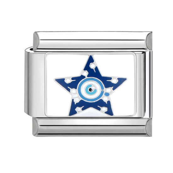 Bild von 1 Stück 304 Edelstahl Charm-Armband mit italienischen Gliedern zur Herstellung von DIY-Schmuck Silberfarbe Blau Rechteck Pentagramm 10mm x 9mm