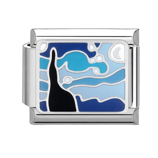 Bild von 1 Stück 304 Edelstahl Stilvoll Charm-Armband mit italienischen Gliedern zur Herstellung von DIY-Schmuck Silberfarbe Bunt Rechteck Naturlandschaft 10mm x 9mm