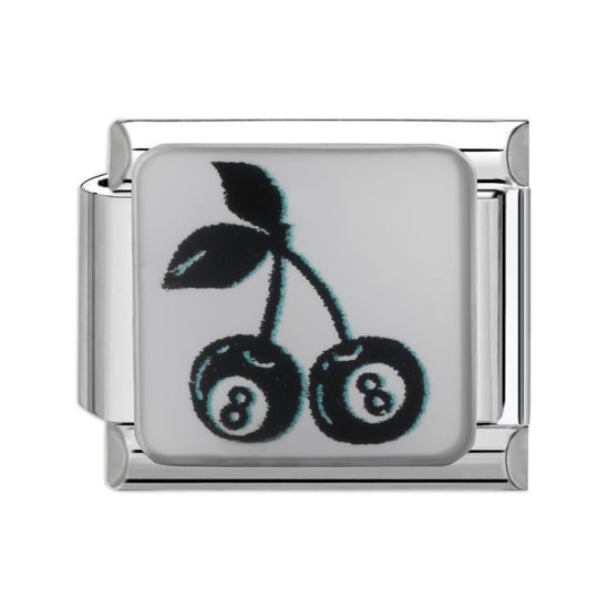 Изображение 1 ШТ 304 Нержавеющая Сталь Очаровательный итальянский браслет со звеньями Изготовление ювелирных изделий своими руками Серебряный Тон Черный Прямоугольник Вишня 10мм x 9мм