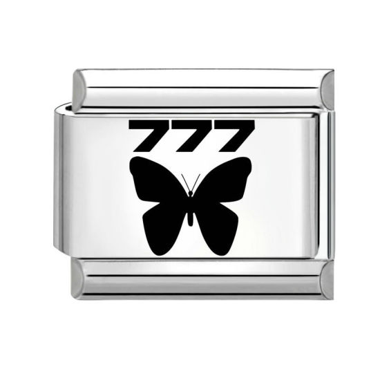 Immagine di 1 Pz 304 Acciaio Inossidabile Bracciale con Charm Italiano a Maglie, Creazione di Gioielli Fai-da-te Tono Argento Nero Rettangolo Farfalla Messaggio " 777 " 10mm x 9mm