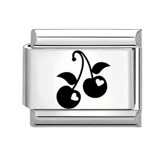 Immagine di 1 Pz 304 Acciaio Inossidabile Bracciale con Charm Italiano a Maglie, Creazione di Gioielli Fai-da-te Tono Argento Nero Rettangolo Ciliegia 10mm x 9mm