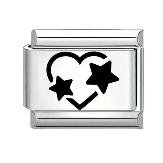 Immagine di 1 Pz 304 Acciaio Inossidabile San Valentino Bracciale con Charm Italiano a Maglie, Creazione di Gioielli Fai-da-te Tono Argento Nero Rettangolo Cuore 10mm x 9mm