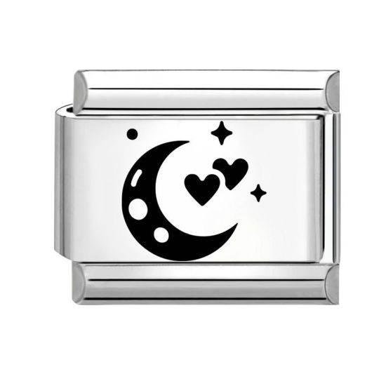 Immagine di 1 Pz 304 Acciaio Inossidabile Bracciale con Charm Italiano a Maglie, Creazione di Gioielli Fai-da-te Tono Argento Nero Rettangolo Luna 10mm x 9mm