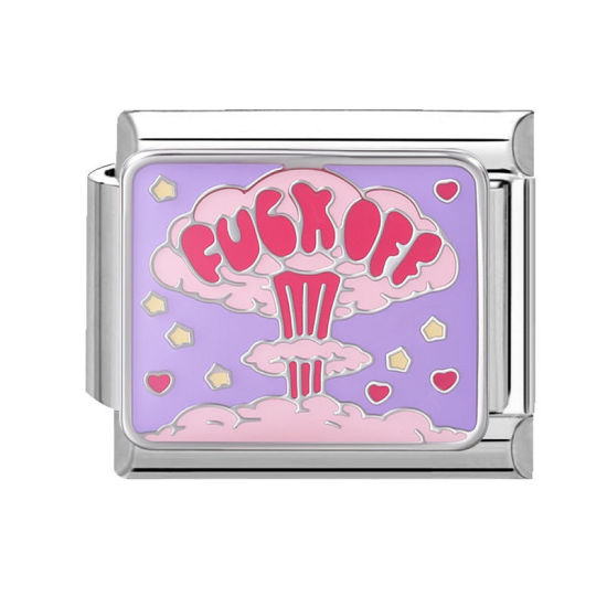 Изображение 1 ШТ 304 Нержавеющая Сталь Стильный Очаровательный итальянский браслет со звеньями Изготовление ювелирных изделий своими руками Серебряный Тон Разноцветный Прямоугольник Сообщение " FUCK OFF " 10мм x 9мм