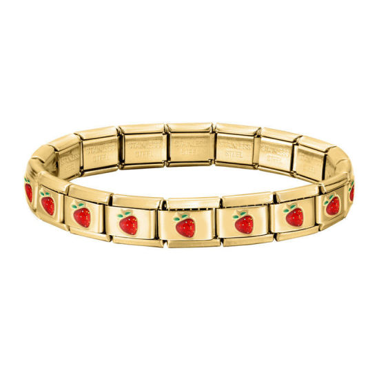 Image de 1 Pièce Bracelets Modulaires à Maillons de Pendentifs Italiens Mignon en 304 Acier Inoxydable Doré Rouge Fraises Détachable 18cm long