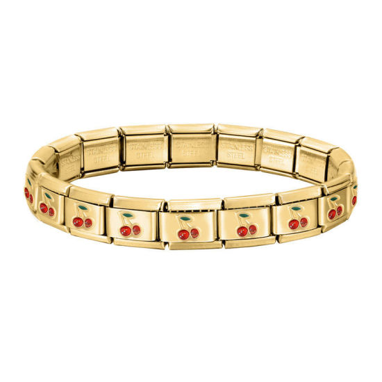 Image de 1 Pièce Bracelets Modulaires à Maillons de Pendentifs Italiens Mignon en 304 Acier Inoxydable Doré Rouge Cerises Détachable 18cm long