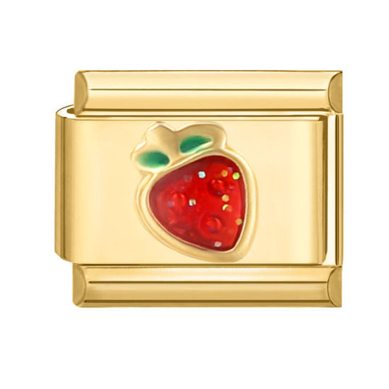 Immagine di 1 Pz 304 Acciaio Inossidabile Bracciale con Charm Italiano a Maglie, Creazione di Gioielli Fai-da-te Oro Placcato Rosso Rettangolo Fragola 10mm x 9mm