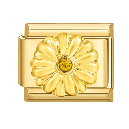 Изображение 1 ШТ 304 Нержавеющая Сталь Очаровательный итальянский браслет со звеньями Изготовление ювелирных изделий своими руками Позолоченный Прямоугольник Маргаритка Желтый Стразы 10мм x 9мм