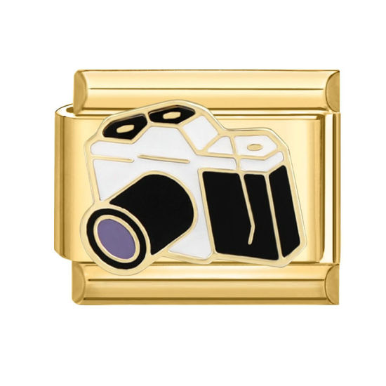 Immagine di 1 Pz 304 Acciaio Inossidabile Bracciale con Charm Italiano a Maglie, Creazione di Gioielli Fai-da-te Oro Placcato Nero Rettangolo Camera 10mm x 9mm