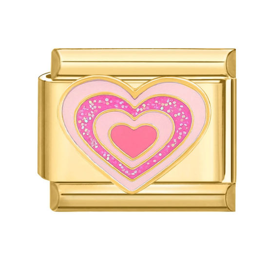Immagine di 1 Pz 304 Acciaio Inossidabile San Valentino Bracciale con Charm Italiano a Maglie, Creazione di Gioielli Fai-da-te Oro Placcato Rosa Rettangolo Cuore 10mm x 9mm