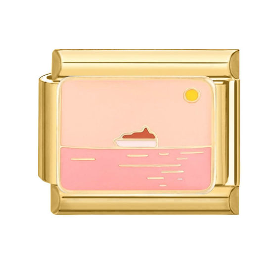 Immagine di 1 Pz 304 Acciaio Inossidabile Bracciale con Charm Italiano a Maglie, Creazione di Gioielli Fai-da-te Oro Placcato Rosa Rettangolo Tramonto 10mm x 9mm