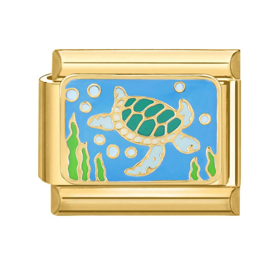 Immagine di 1 Pz 304 Acciaio Inossidabile Bracciale con Charm Italiano a Maglie, Creazione di Gioielli Fai-da-te Oro Placcato Multicolore Rettangolo Tartaruga 10mm x 9mm
