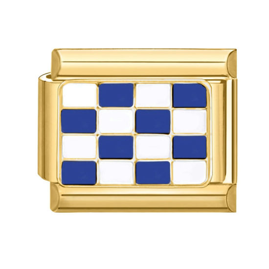 Immagine di 1 Pz 304 Acciaio Inossidabile Bracciale con Charm Italiano a Maglie, Creazione di Gioielli Fai-da-te Oro Placcato Blu Rettangolo Ingraticciato 10mm x 9mm