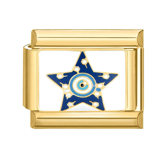 Immagine di 1 Pz 304 Acciaio Inossidabile Bracciale con Charm Italiano a Maglie, Creazione di Gioielli Fai-da-te Oro Placcato Blu Rettangolo Stella a Cinque Punte 10mm x 9mm