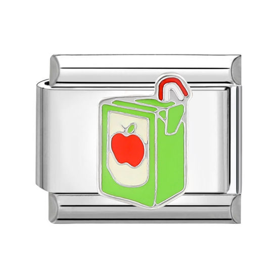 Bild von 1 Stück 304 Edelstahl Charm-Armband mit italienischen Gliedern zur Herstellung von DIY-Schmuck Silberfarbe Bunt Rechteck Getränke 10mm x 9mm