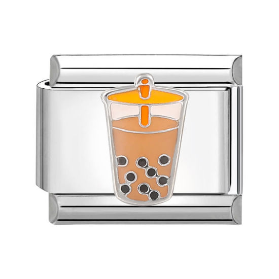 Bild von 1 Stück 304 Edelstahl Charm-Armband mit italienischen Gliedern zur Herstellung von DIY-Schmuck Silberfarbe Bunt Rechteck Getränke 10mm x 9mm