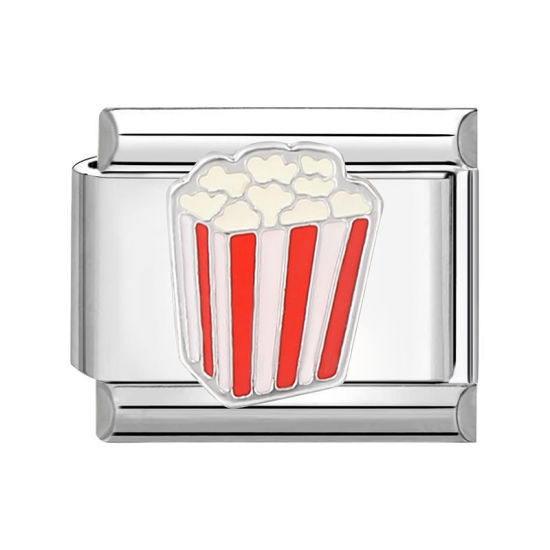 Bild von 1 Stück 304 Edelstahl Charm-Armband mit italienischen Gliedern zur Herstellung von DIY-Schmuck Silberfarbe Bunt Rechteck Puffreis 10mm x 9mm