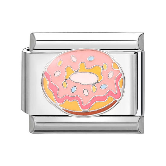 Bild von 1 Stück 304 Edelstahl Charm-Armband mit italienischen Gliedern zur Herstellung von DIY-Schmuck Silberfarbe Bunt Rechteck Donut 10mm x 9mm