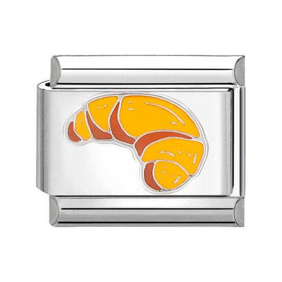 Bild von 1 Stück 304 Edelstahl Charm-Armband mit italienischen Gliedern zur Herstellung von DIY-Schmuck Silberfarbe Gelb Rechteck Brot 10mm x 9mm