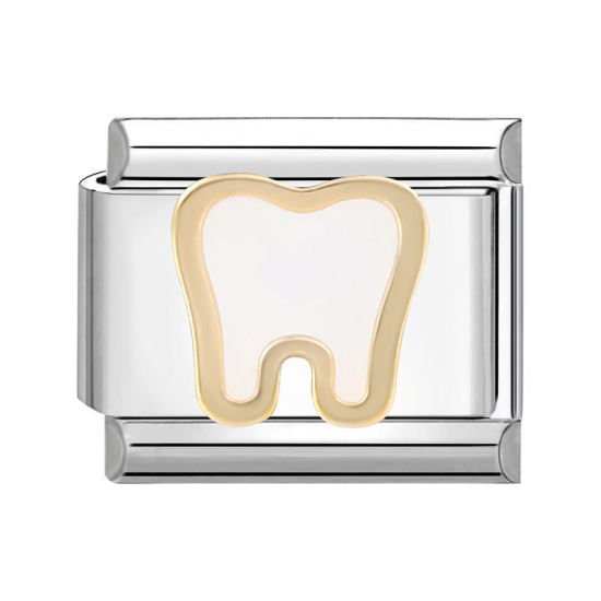 Bild von 1 Stück 304 Edelstahl Charm-Armband mit italienischen Gliedern zur Herstellung von DIY-Schmuck Silberfarbe Beige Rechteck Zahn 10mm x 9mm