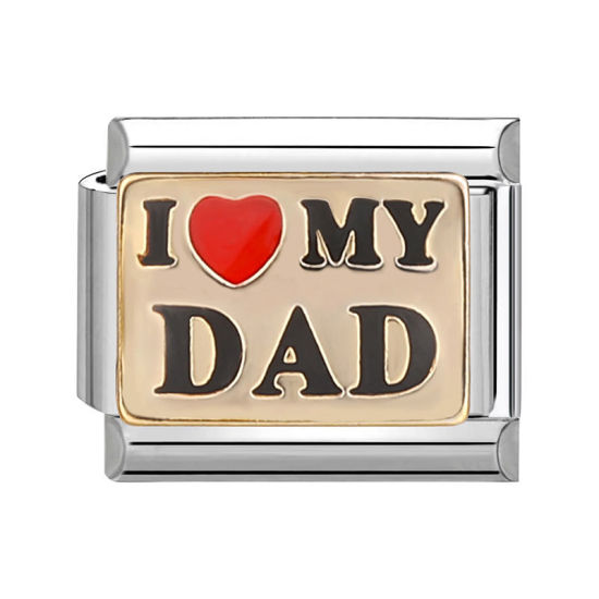 Bild von 1 Stück 304 Edelstahl Valentinstag Charm-Armband mit italienischen Gliedern zur Herstellung von DIY-Schmuck Silberfarbe Rot Rechteck Herz Message " I Love My Dad " 10mm x 9mm